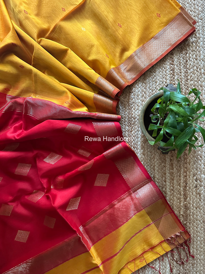 Mustard Yellow Butta Pallu Zari Border Maheshwari Saree DBTS04