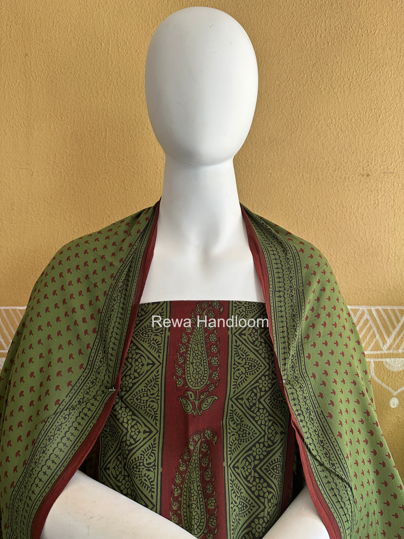 Maroon-Green Bagh Print Cotton Suit BGCSJ0220