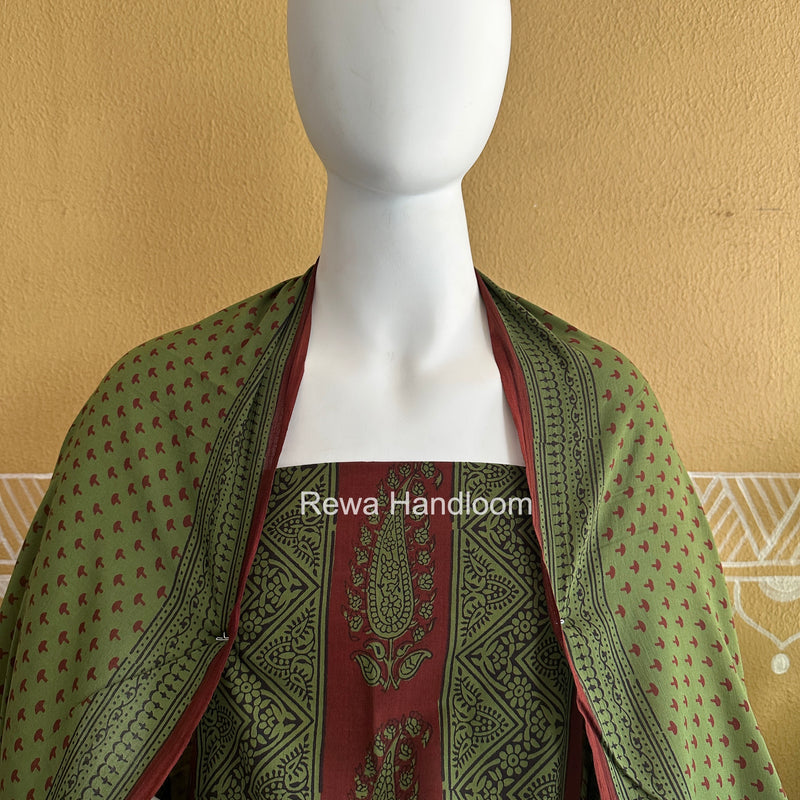 Maroon-Green Bagh Print Cotton Suit BGCSJ0220