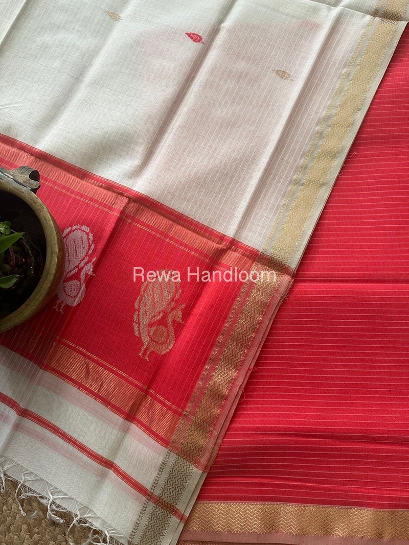 Maheshwari Fuchsia Pink-White Motifs Top-Dupatta Set MS031