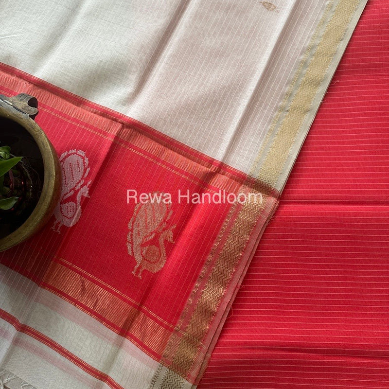 Maheshwari Fuchsia Pink-White Motifs Top-Dupatta Set MS031