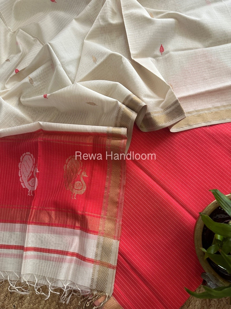 Maheshwari Fuchsia Pink-White Motifs Top-Dupatta Set MS031