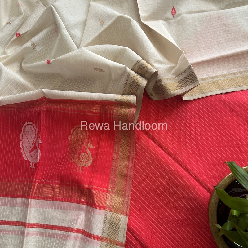 Maheshwari Fuchsia Pink-White Motifs Top-Dupatta Set MS031