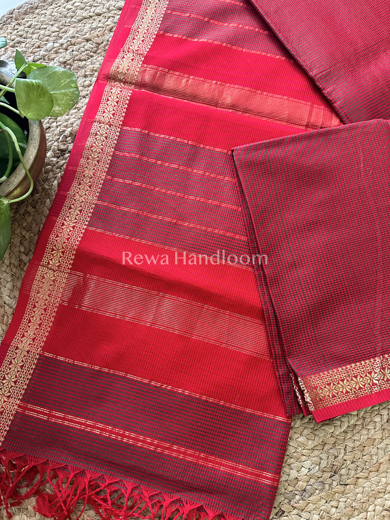 Maheshwari Red Green Garbha Reshami Silk Saree-GS07
