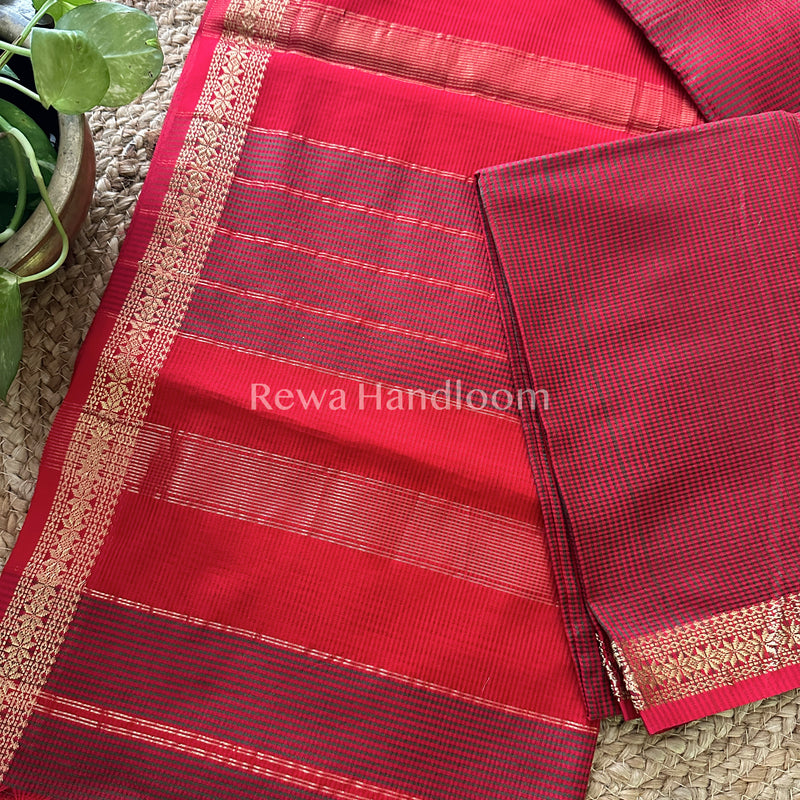Maheshwari Red Green Garbha Reshami Silk Saree-GS07