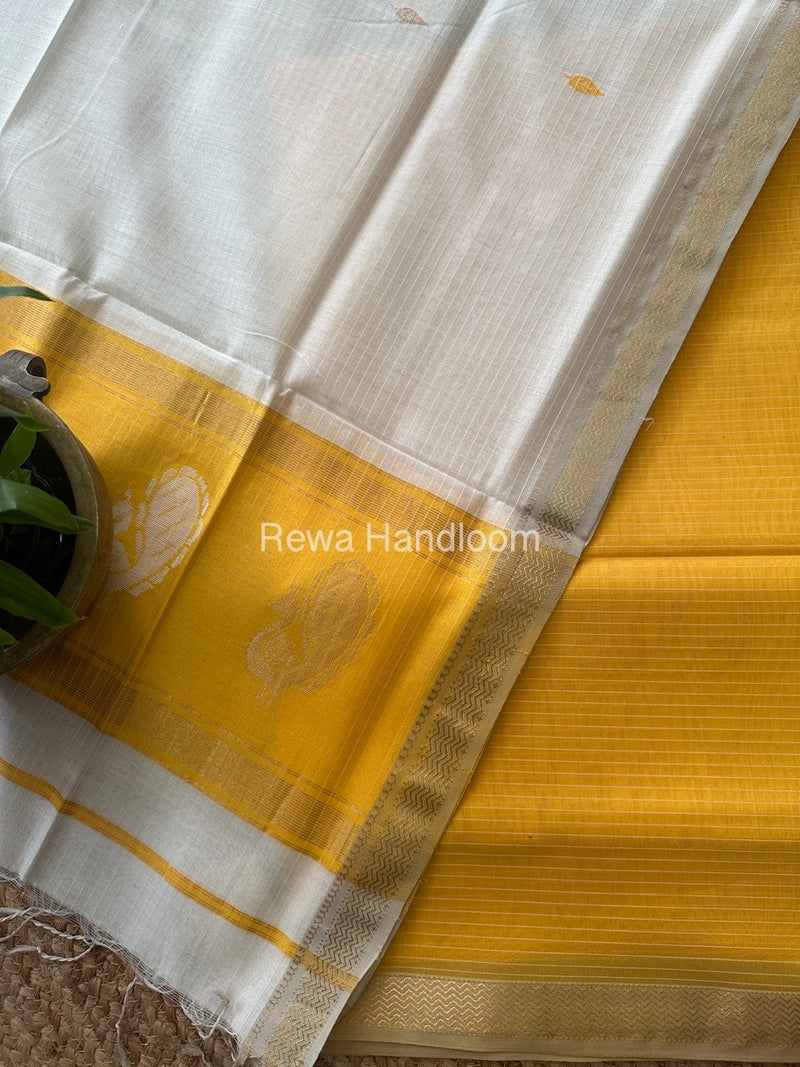 Maheshwari Yellow-White Peacock Buta-Buti Top-Dupatta Set MS05