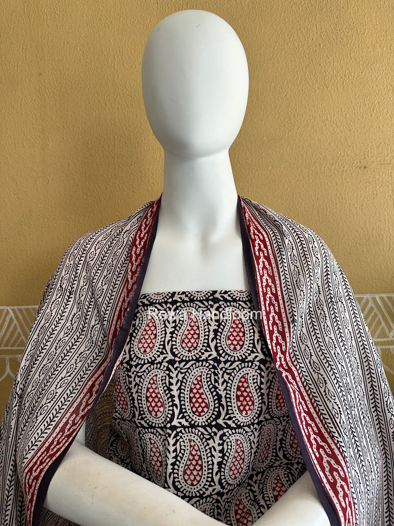 White-Black Bagh Print Cotton Suit BCSP0132