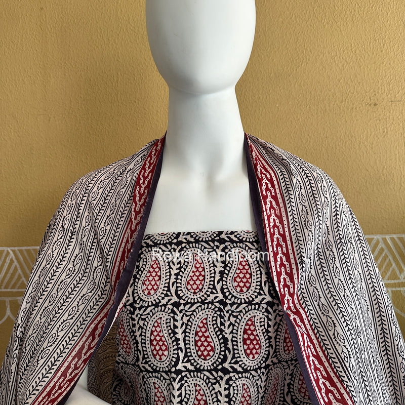 White-Black Bagh Print Cotton Suit BCSP0132