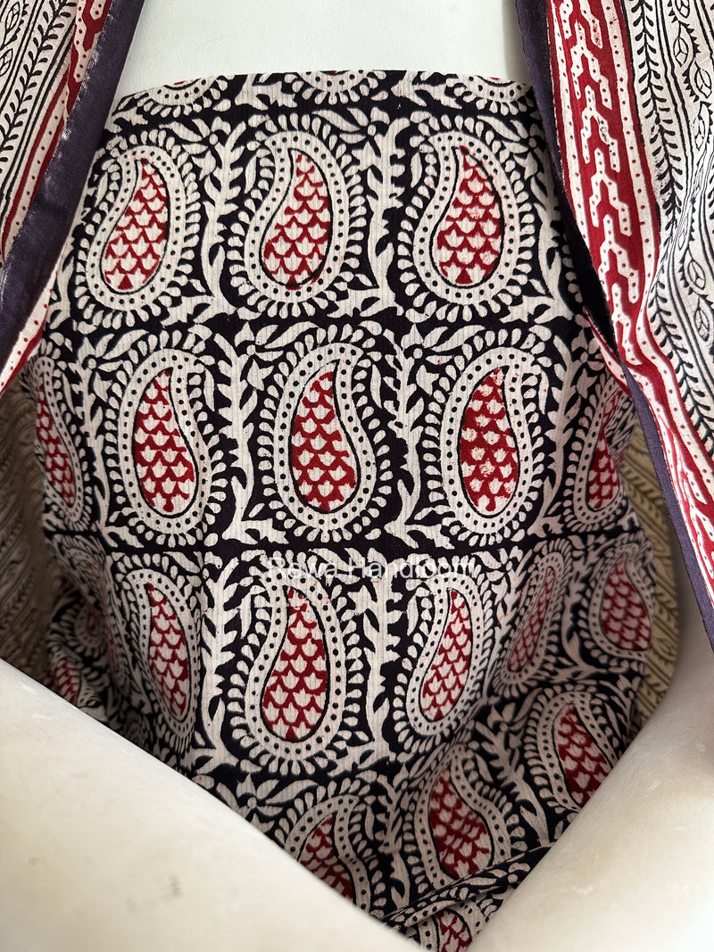 White-Black Bagh Print Cotton Suit BCSP0132