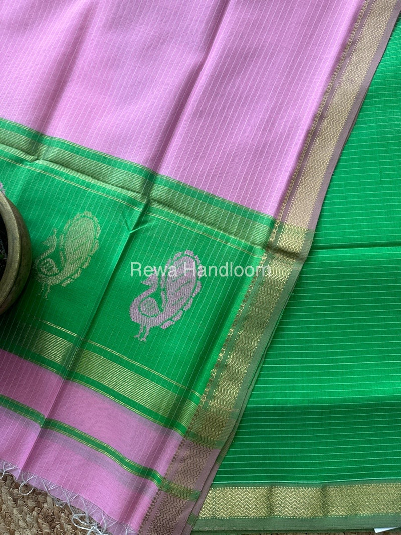 Maheshwari Parrot Green-Pink Peacock Buta-Buti Top-Dupatta Set MS048