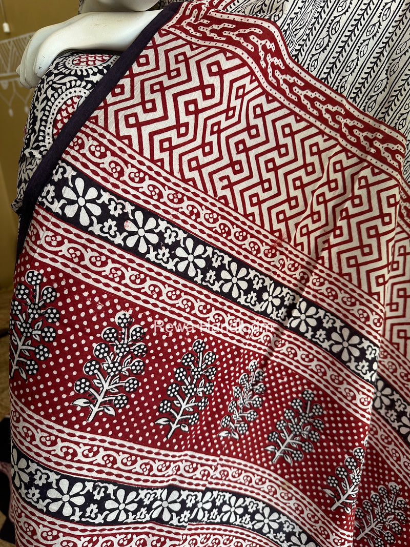 White-Black Bagh Print Cotton Suit BCSP0132