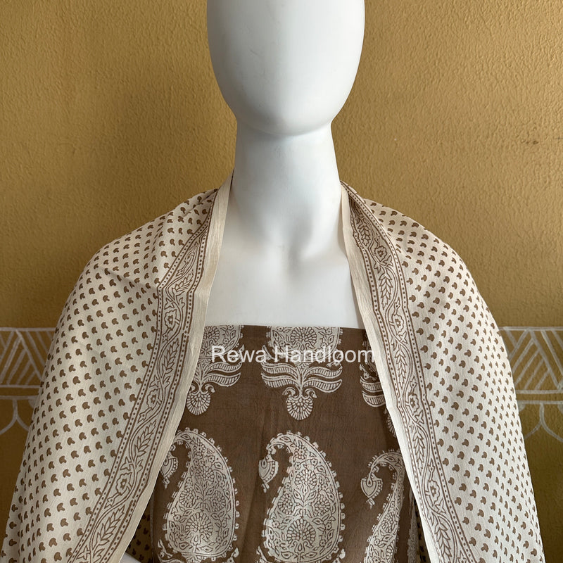 Beige-White Bagh Print Cotton Suit BCSP0172