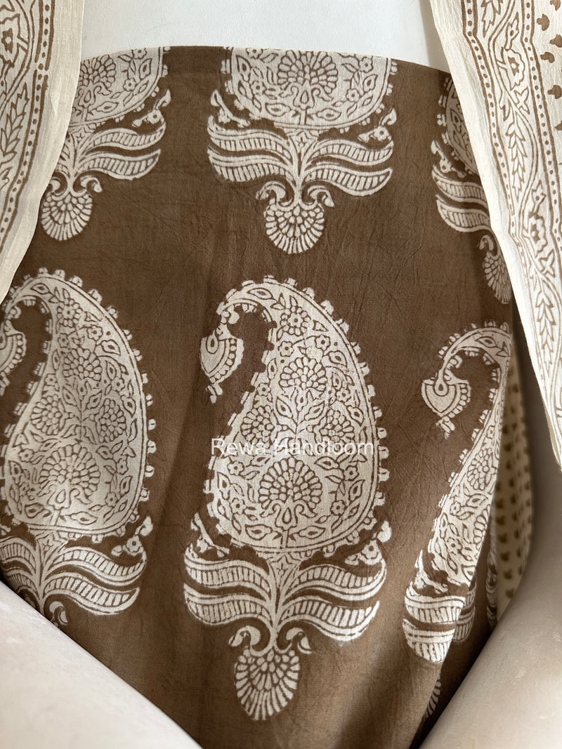 Beige-White Bagh Print Cotton Suit BCSP0172