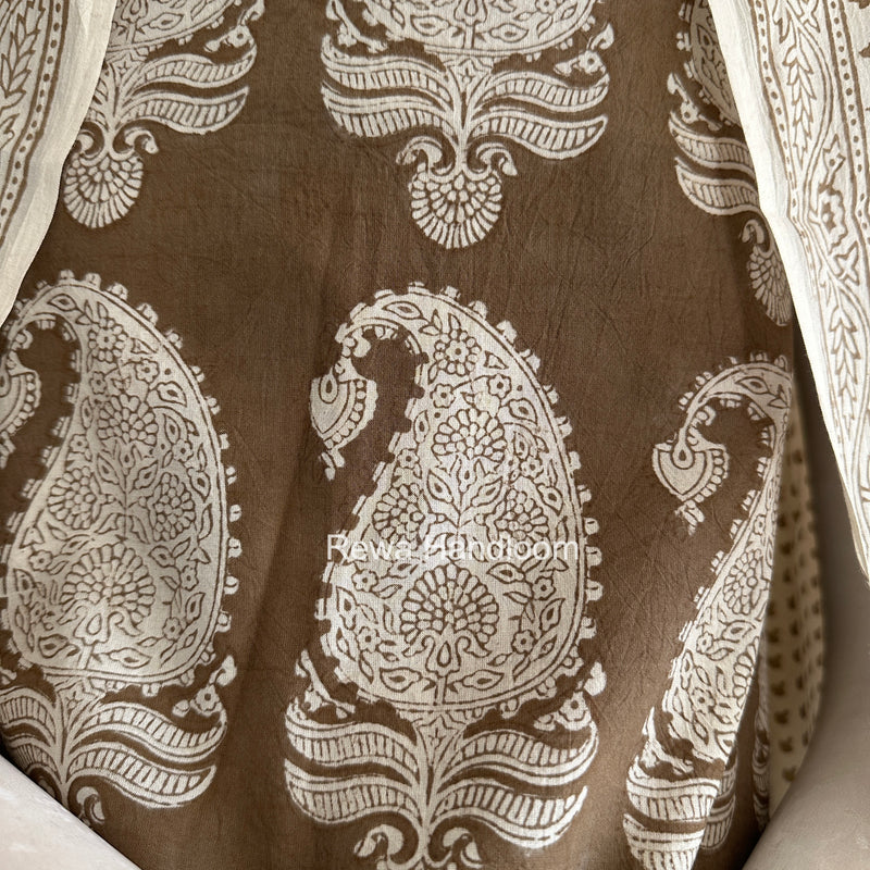 Beige-White Bagh Print Cotton Suit BCSP0172