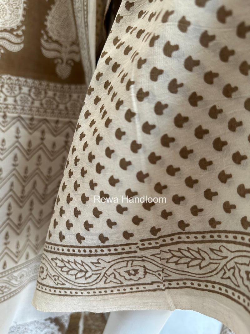 Beige-White Bagh Print Cotton Suit BCSP0172
