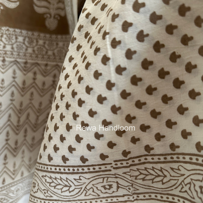 Beige-White Bagh Print Cotton Suit BCSP0172