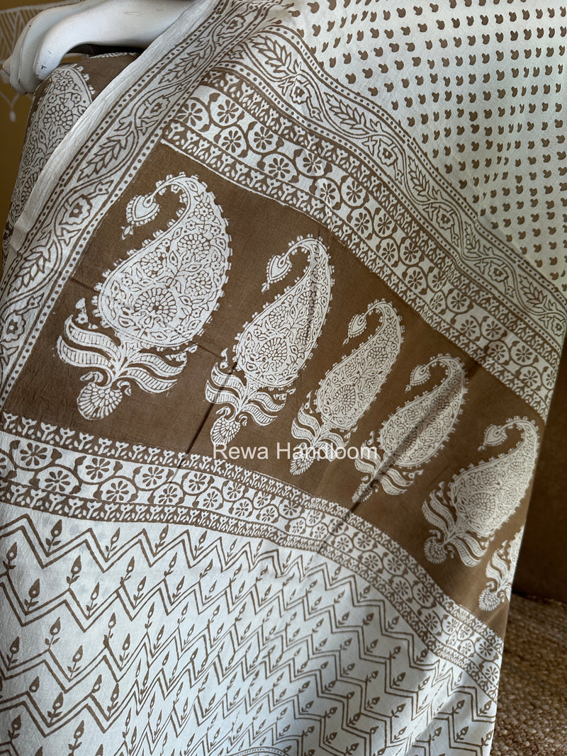 Beige-White Bagh Print Cotton Suit BCSP0172
