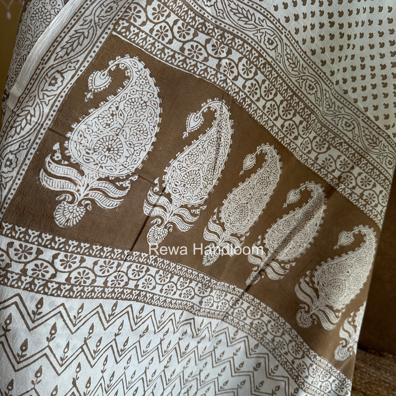Beige-White Bagh Print Cotton Suit BCSP0172