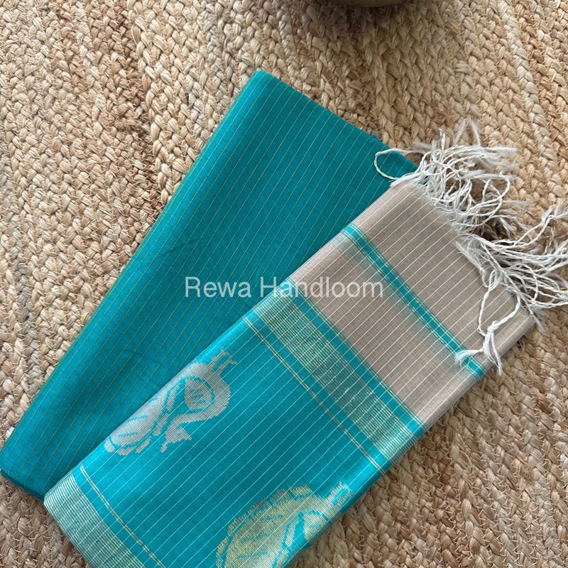 Maheshwari Sea Green-Beige Peacock Buta-Buti Top-Dupatta Set MS010