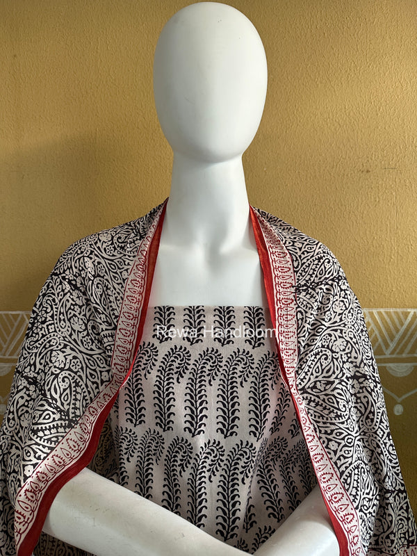 White-Black Bagh Print Cotton Suit BGCSJ0223