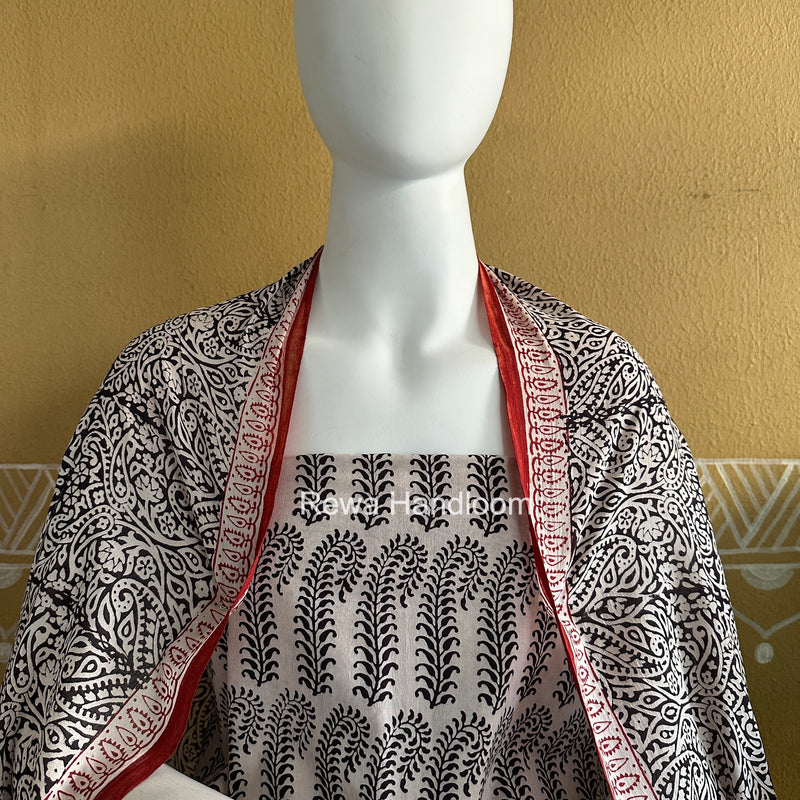 White-Black Bagh Print Cotton Suit BGCSJ0223
