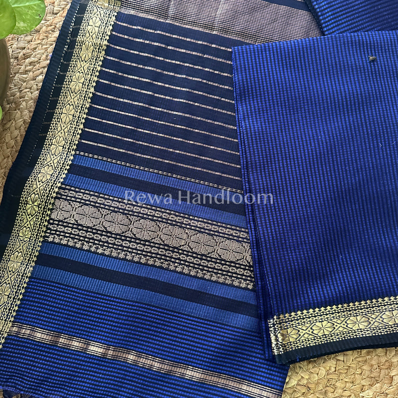 Maheshwari Dak Blue Garbha Reshami Silk Saree-GS10