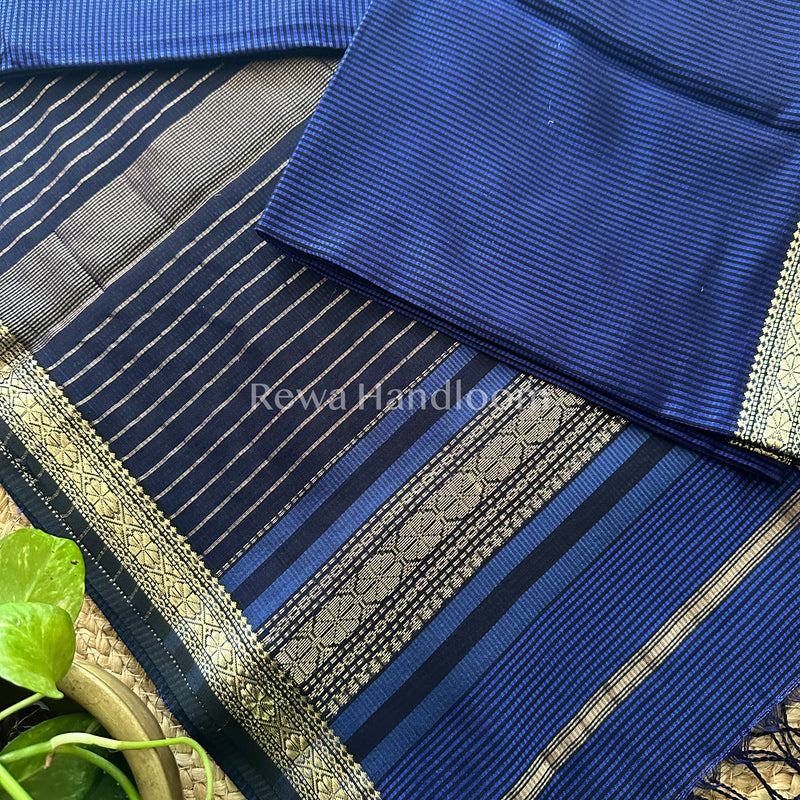 Maheshwari Dak Blue Garbha Reshami Silk Saree-GS10