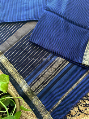 Maheshwari Dak Blue Garbha Reshami Silk Saree-GS10