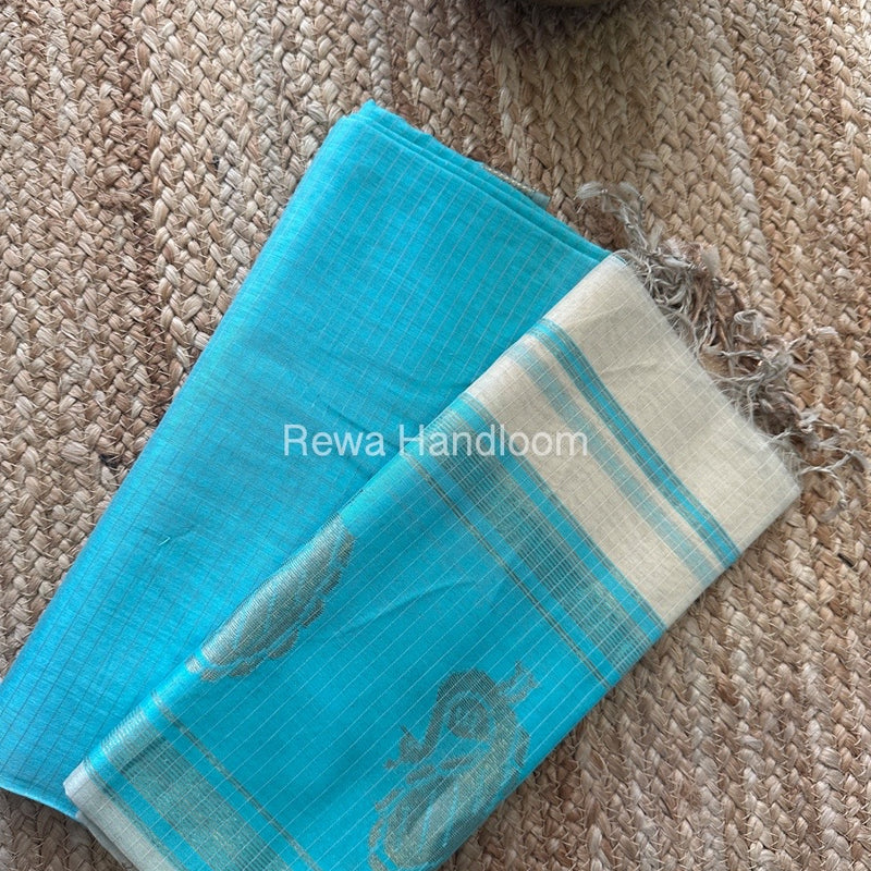 Maheshwari Sea Green-Cream Motifs Top-Dupatta Set MS070