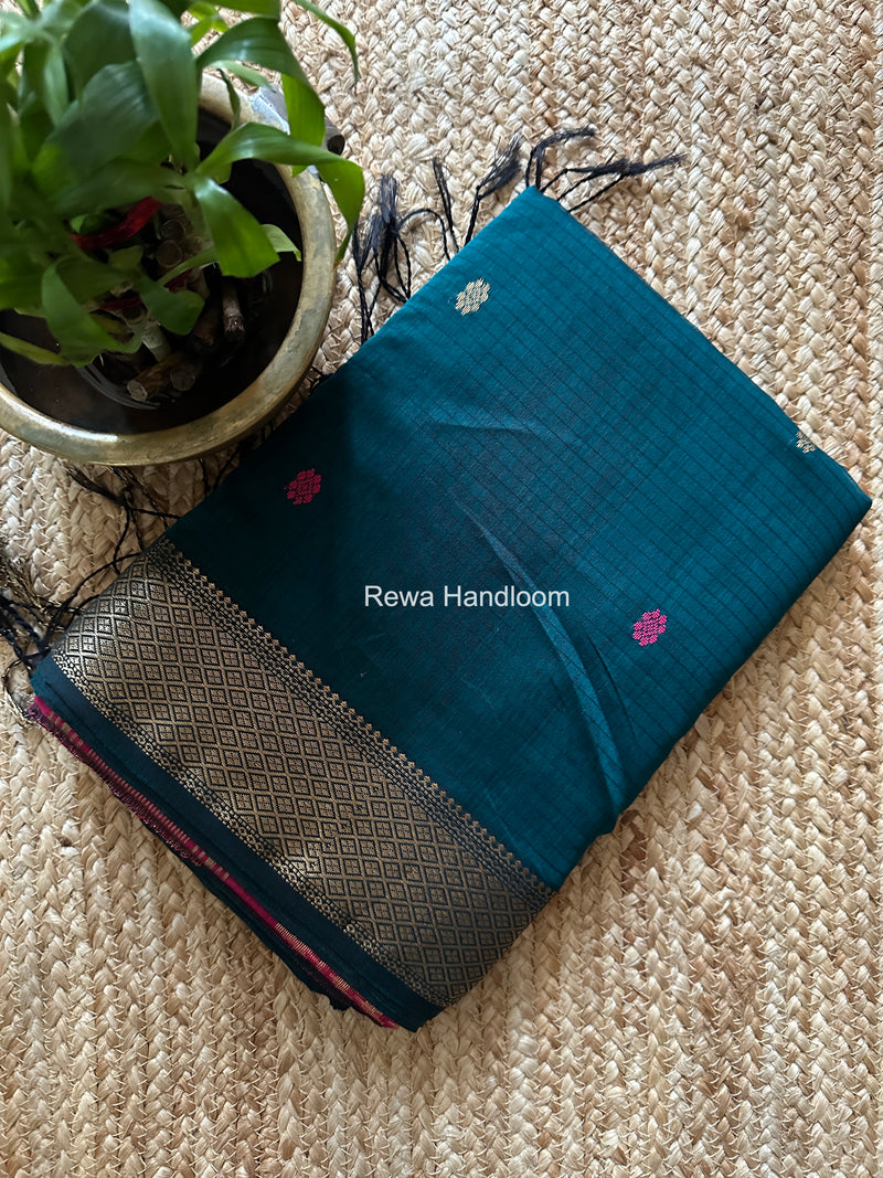 Maheshwari Rama Green Butta Pallu Saree BTPS087