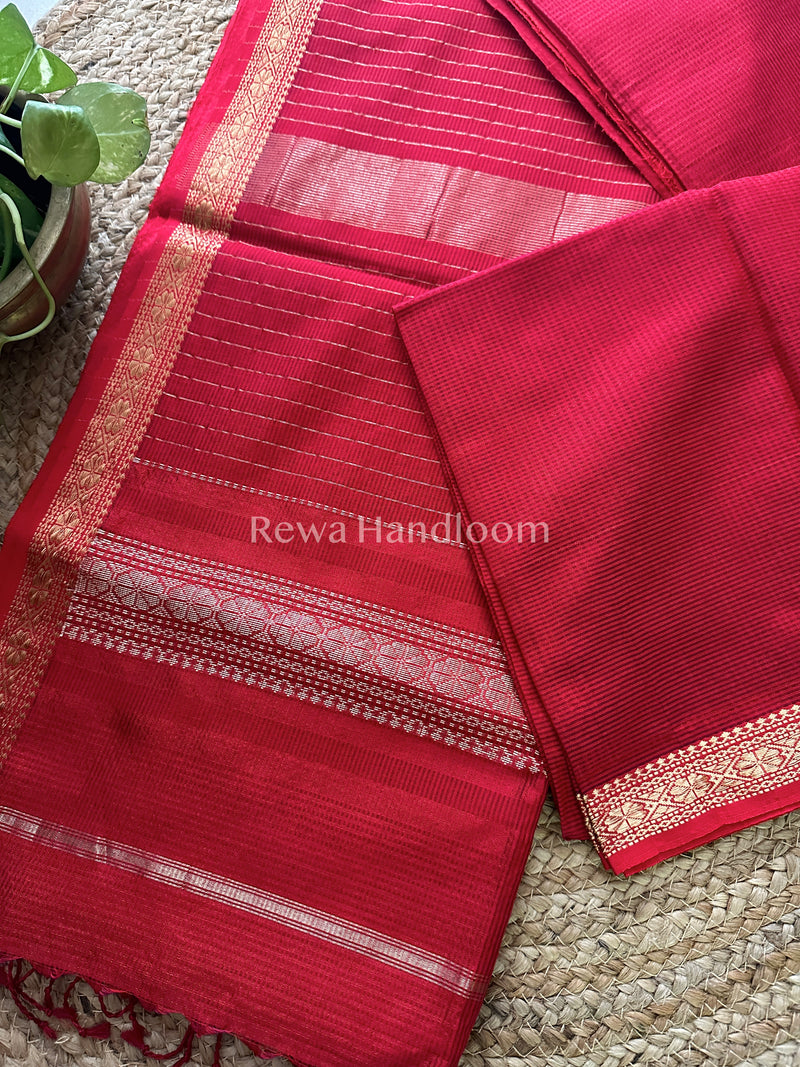 Maheshwari Red Garbha Reshami Silk Saree-GS11
