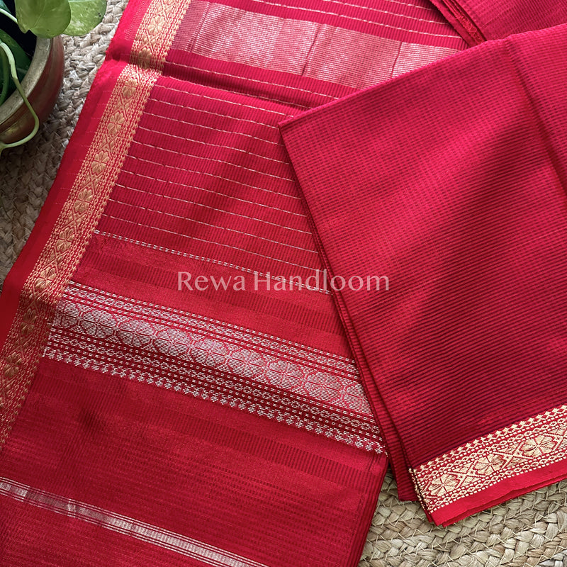 Maheshwari Red Garbha Reshami Silk Saree-GS11
