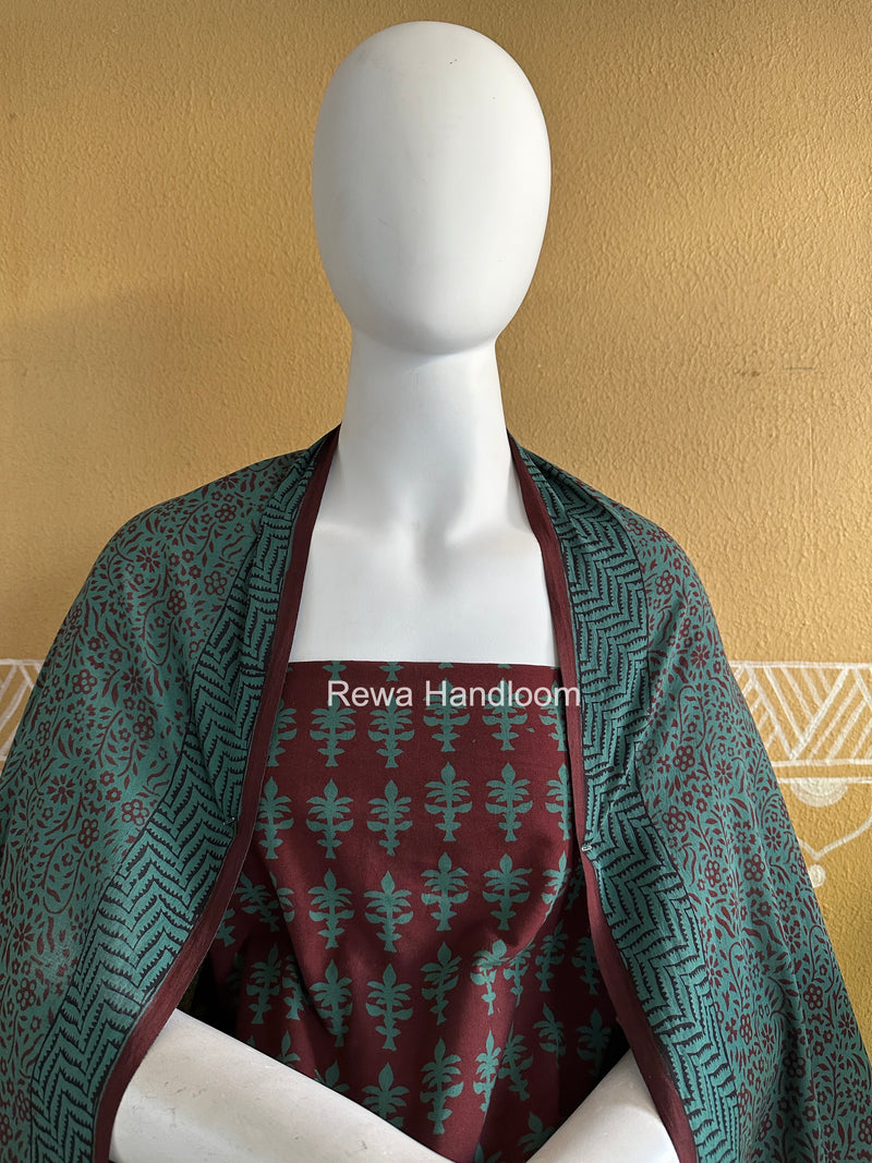 Maroon-Green Bagh Print Cotton Suit BGCSJ0210