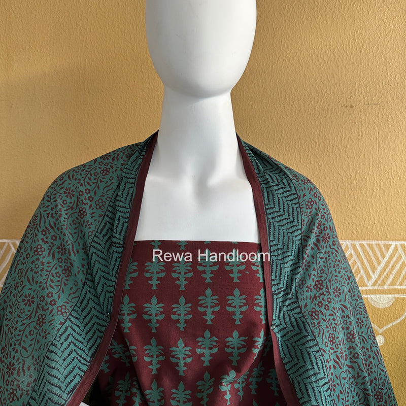Maroon-Green Bagh Print Cotton Suit BGCSJ0210
