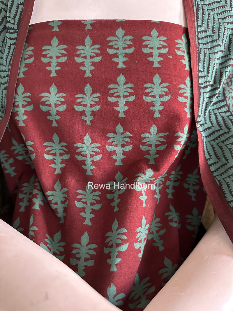 Maroon-Green Bagh Print Cotton Suit BGCSJ0210
