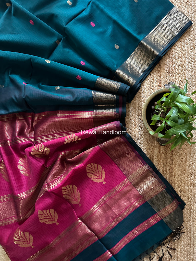 Maheshwari Rama Green Butta Pallu Saree BTPS087