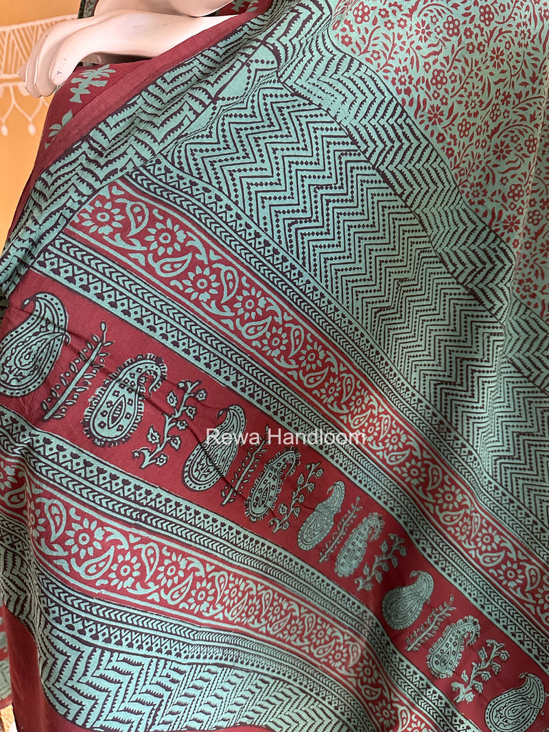 Maroon-Green Bagh Print Cotton Suit BGCSJ0210