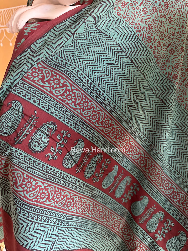 Maroon-Green Bagh Print Cotton Suit BGCSJ0210