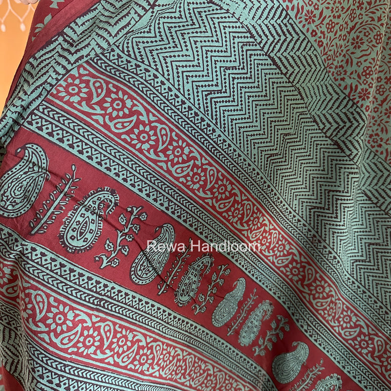 Maroon-Green Bagh Print Cotton Suit BGCSJ0210