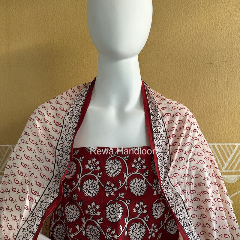 Red-White Bagh Print Cotton Suit BGCSJ0224