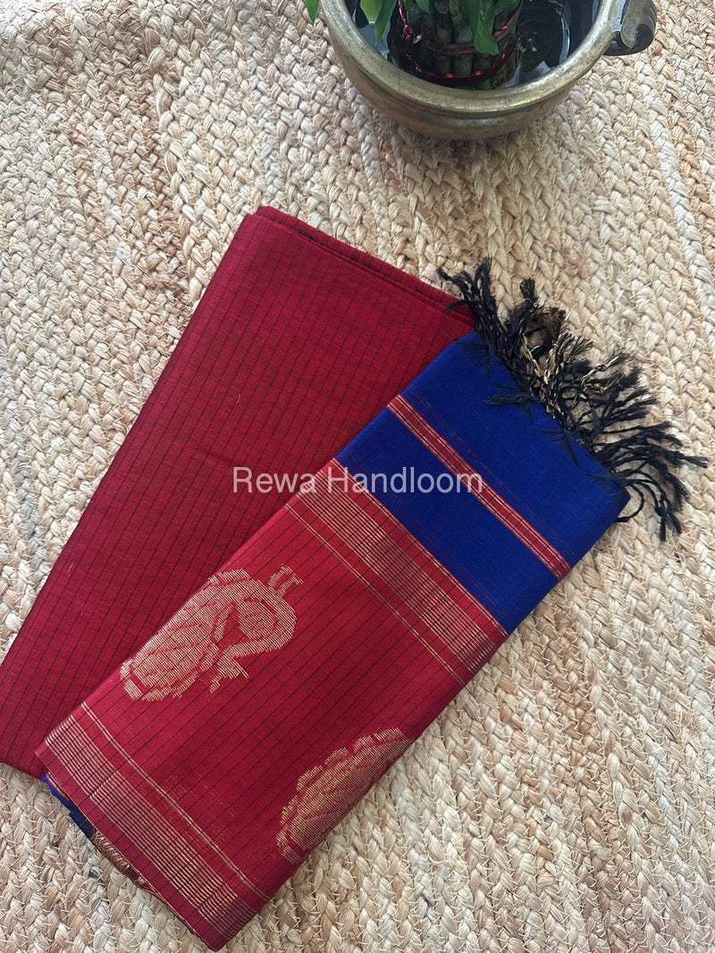 Maheshwari Red-Blue Motifs Top-Dupatta Set MS033