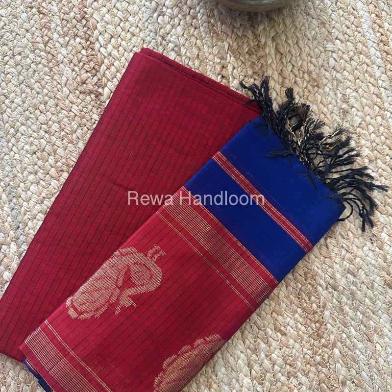 Maheshwari Red-Blue Motifs Top-Dupatta Set MS033