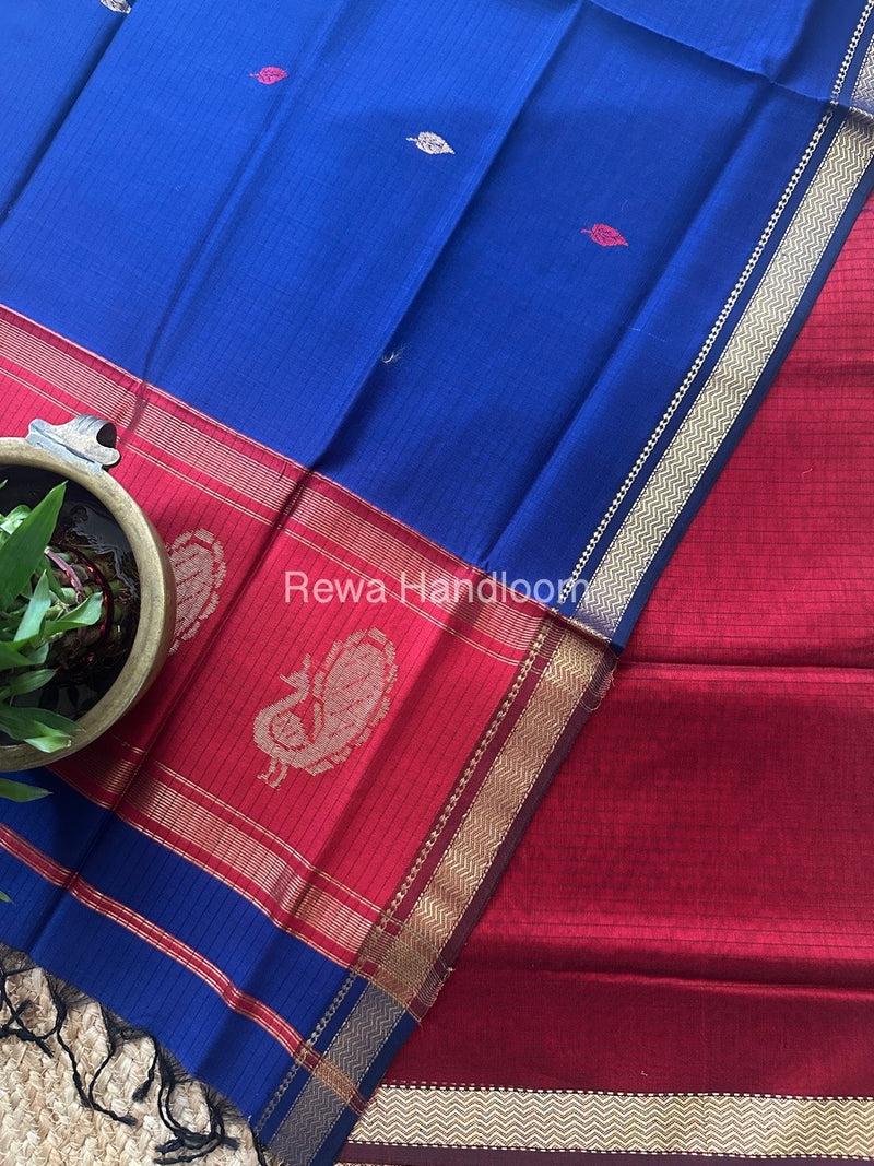 Maheshwari Red-Blue Motifs Top-Dupatta Set MS033