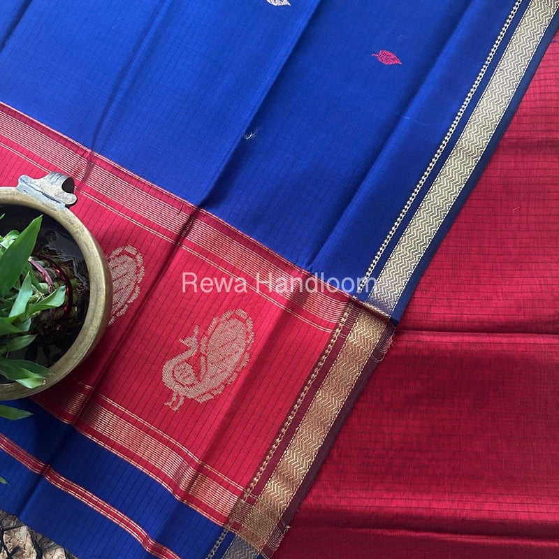 Maheshwari Red-Blue Motifs Top-Dupatta Set MS033