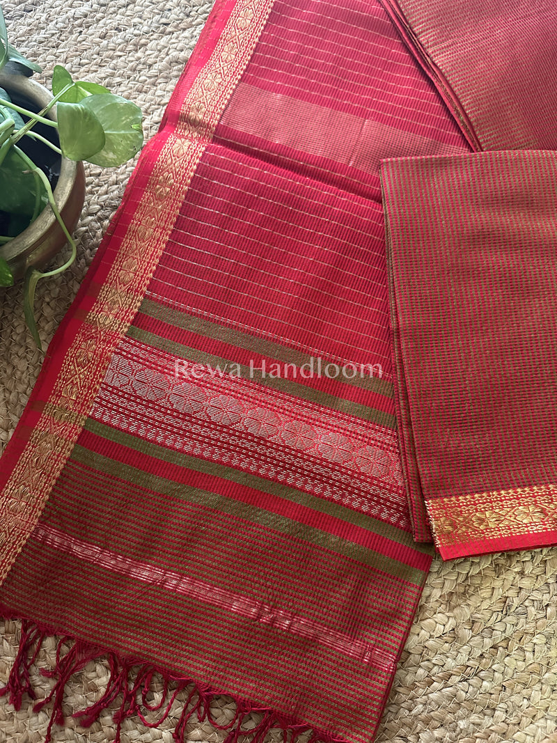 Maheshwari Red Green Garbha Reshami Silk Saree-GS13
