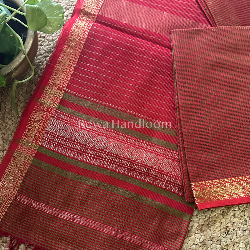 Maheshwari Red Green Garbha Reshami Silk Saree-GS13