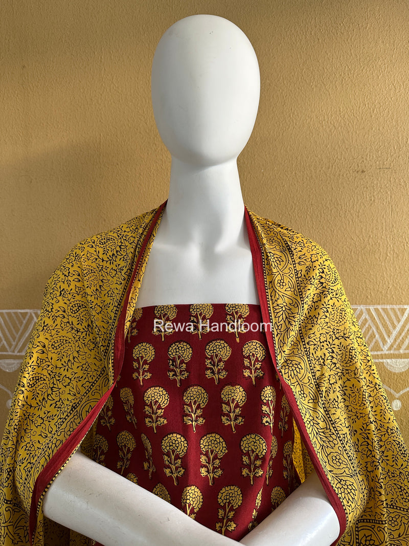 Maroon-Yellow Bagh Print Cotton Suit BGCSJ0204