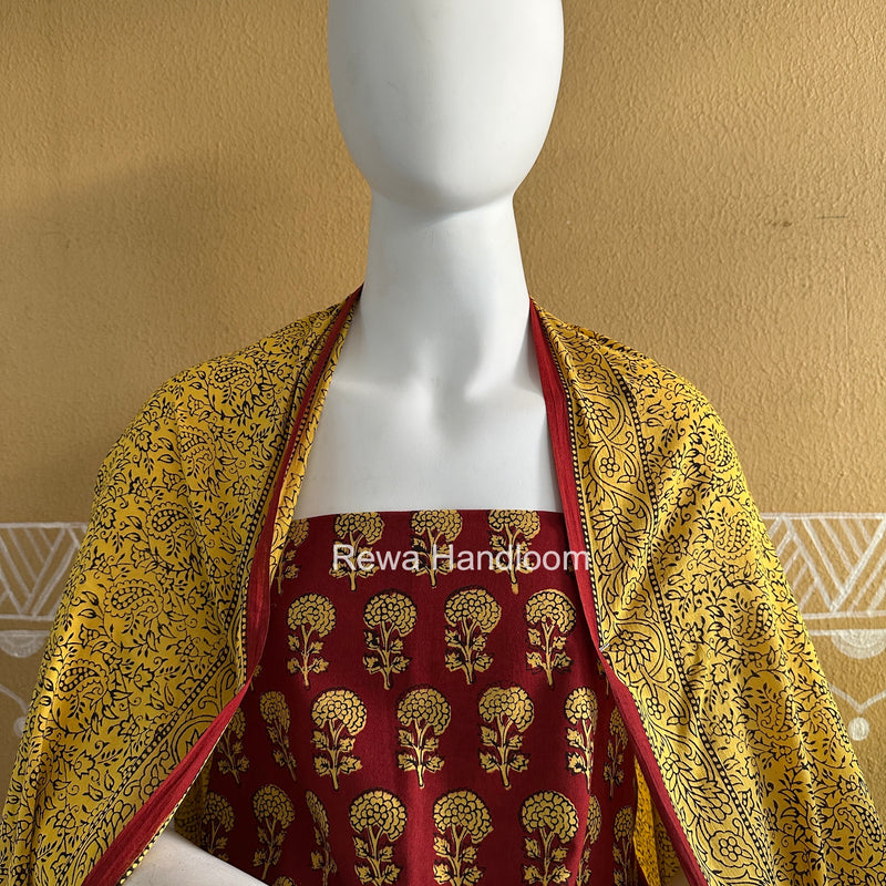 Maroon-Yellow Bagh Print Cotton Suit BGCSJ0204