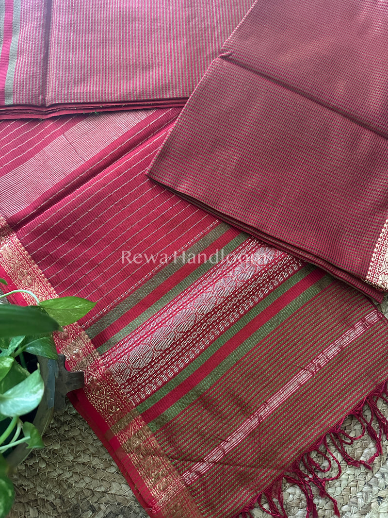 Maheshwari Red Green Garbha Reshami Silk Saree-GS13