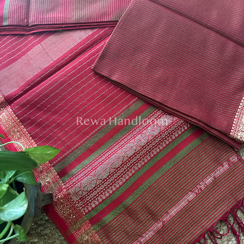 Maheshwari Red Green Garbha Reshami Silk Saree-GS13